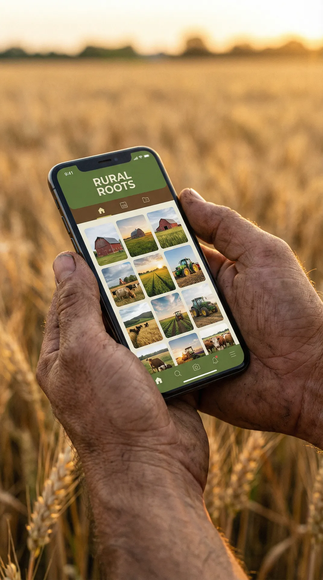 手机上展示的 老汉推车 乡村生活APP界面