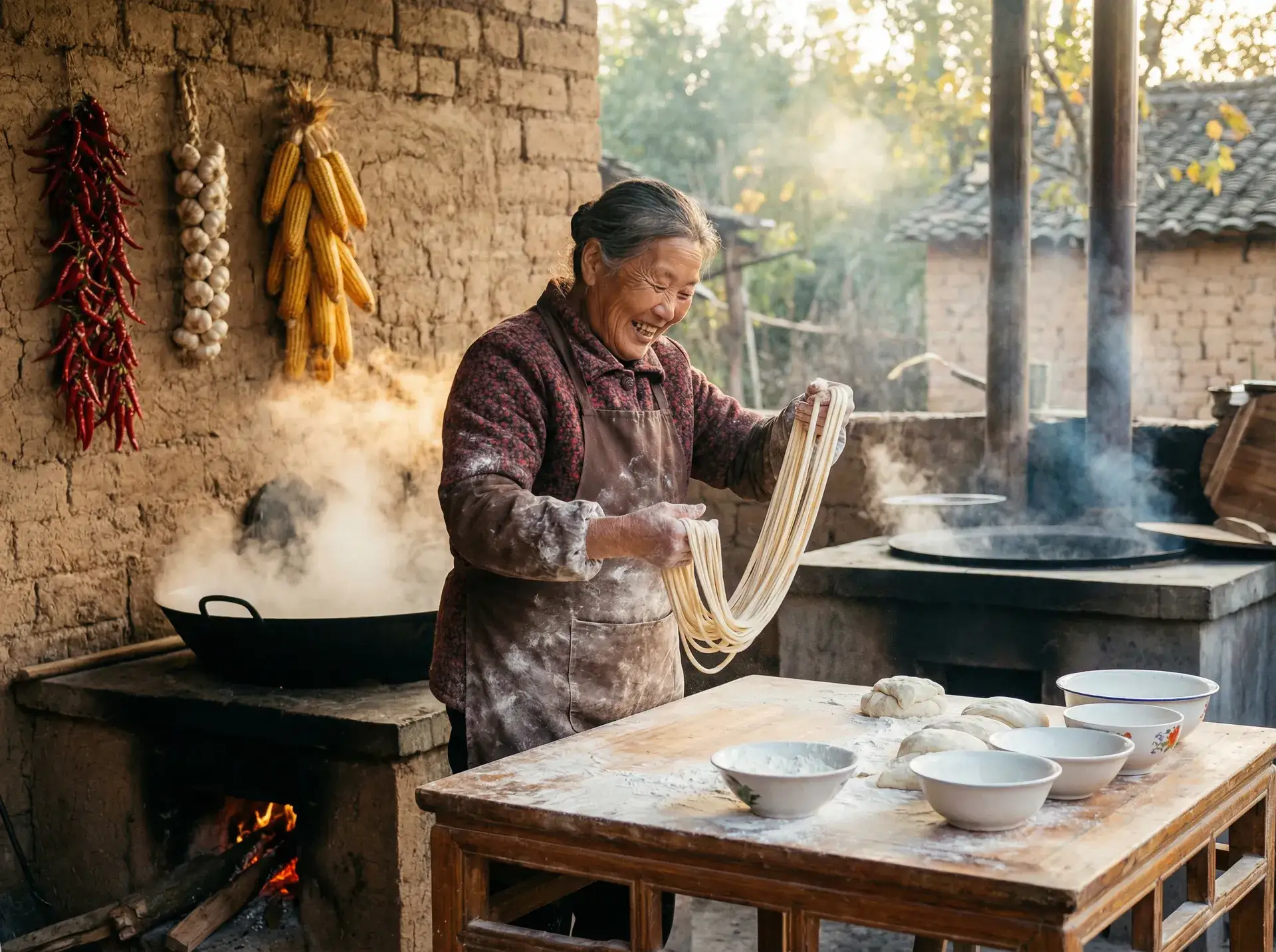 农家大嫂手擀面 - 老汉推车 乡村美食