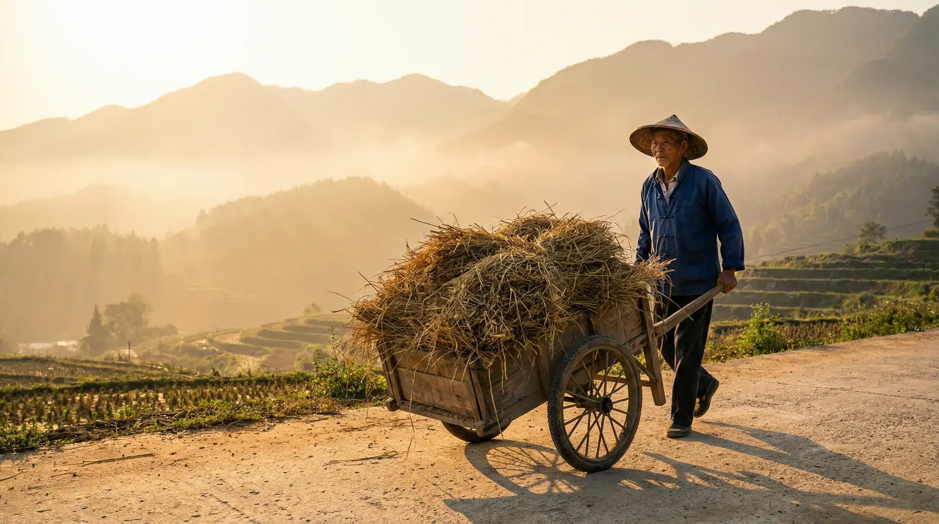 老农推车行走在乡间小路 - 老汉推车 热门视频